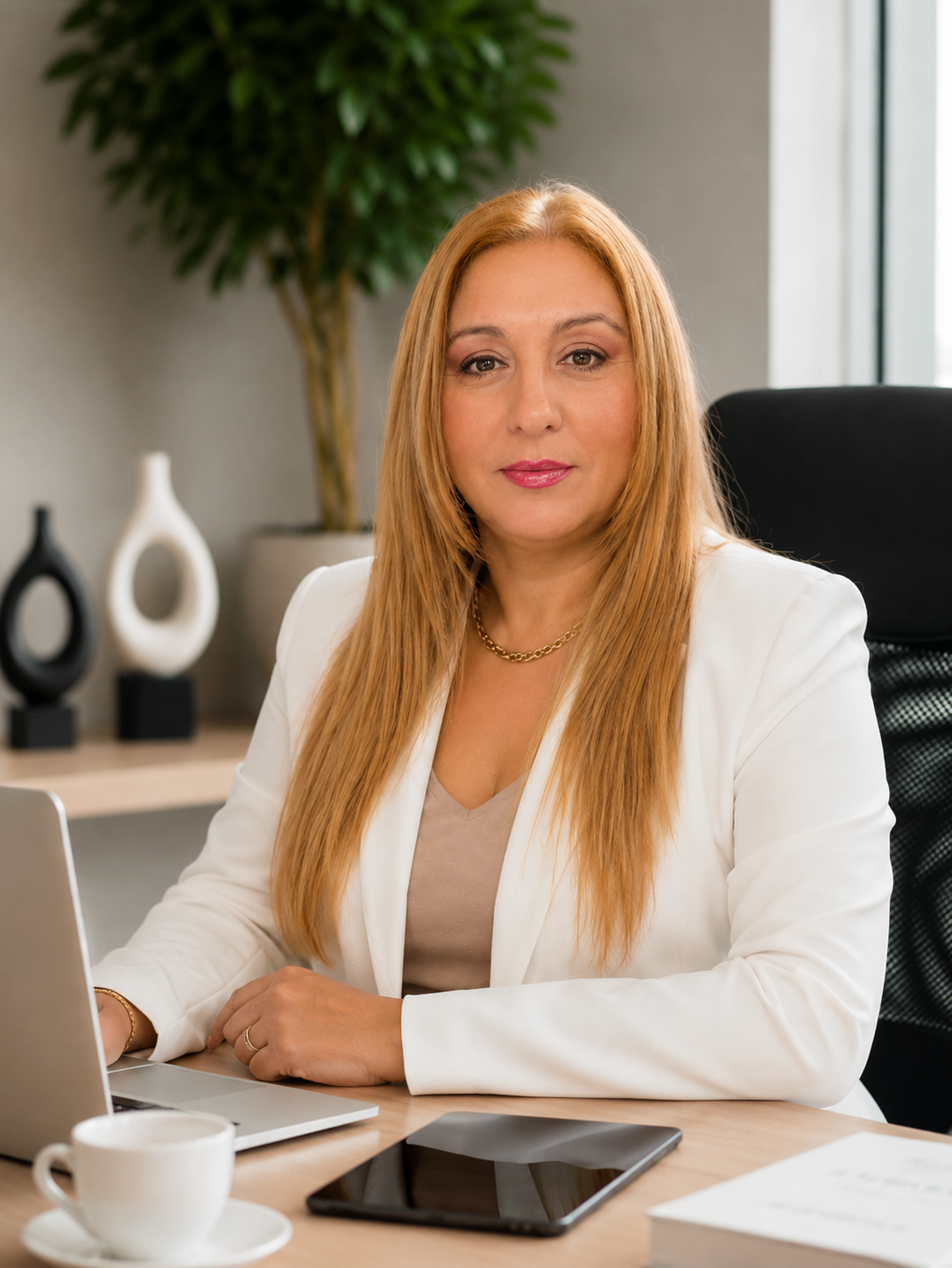 Silvana trabajando en su escritorio